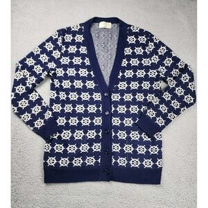 Marchesa Di Gresy Cardigan Sweater Womens S/M Blue Italy Wool Nautical Boat